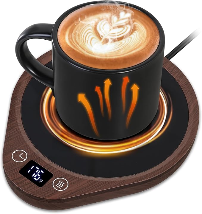PUSEE Coffee Mug Warmer - Electric Large Candle Warmer Plate with 4H Auto Shut Off, 3-Temp Settings Cup Heater for Desk, Tea, Milk, Cocoa