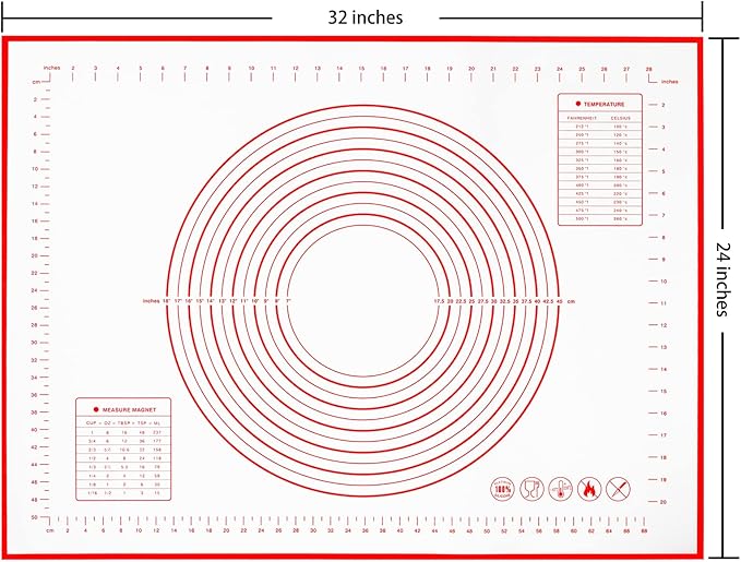 Yansumi silicone pastry non stick baking mat with measurement fondant mat with three sizes for silicone baking mat, counter mat, dough rolling mat,fondant/pie crust mat. (XXL, 32"L x 24"W,Red)