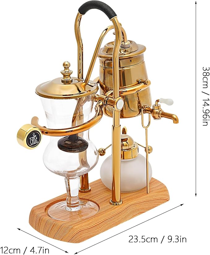 Belgian Luxury Royal Family Balance Syphon Coffee Maker Belgium Siphon Brewer Elegant Design Retro-Style Gravity Vintage Coffee Maker Vacuum Brewing System Copper (Gold)