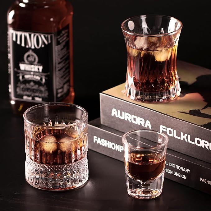 KAMMAK 2 Pack Shot Glasses Bulk 2.5oz Cool Shot Glasses with Heavy Base for Whiskey, Vodka in Bar And Party Gifts for Men, Whisky Lovers, Wedding, Anniversary, Birthday