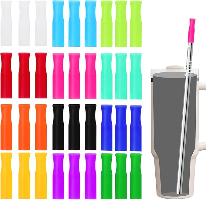 36PCS Food-Grade 12 Colors Metal Straws Reusable Silicone Tips,Only Fit Diameter 0.32In- 8mm Stainless Steel Straws, BPA Free, Eco-Friendly