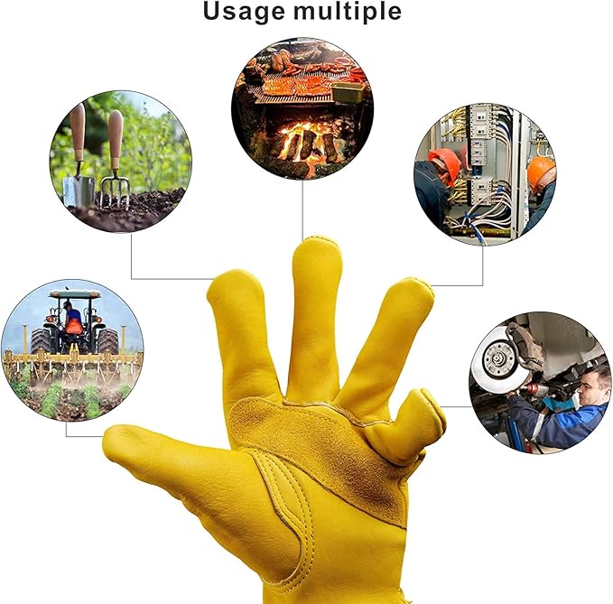 Leather Work Gloves for Men & Women, Reinforced Durable Gardening Gloves,Cowhide Work Gloves,Puncture & Cut Resistant