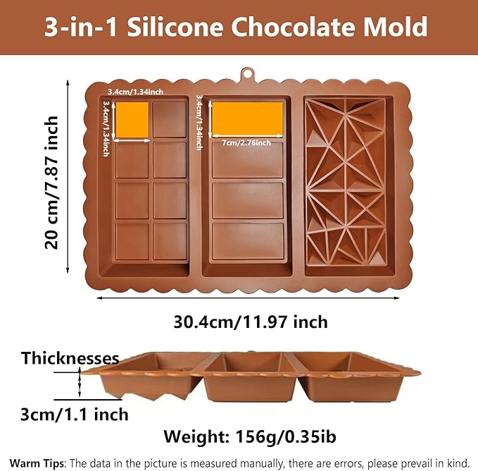 Chocolate Bar Mold - Food Grade Silicone Chocolate Molds, Non-Stick & Easy to Release Deep Mold for Dubai Pistachio Chocolates, Candy, Snacks, Desserts, Resin Art, Dishwasher Safe (2)