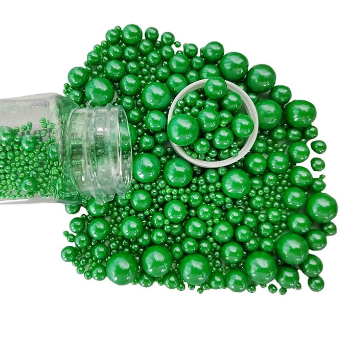 Edible Christmas Green Sugar Pearls Candy Sprinkles 120G/ 4.23Ounce Baking Cake Sprinkles Cupcake and Cake Topper Cookie Decorations Wedding Party Valentines Halloween Christmas Supplies
