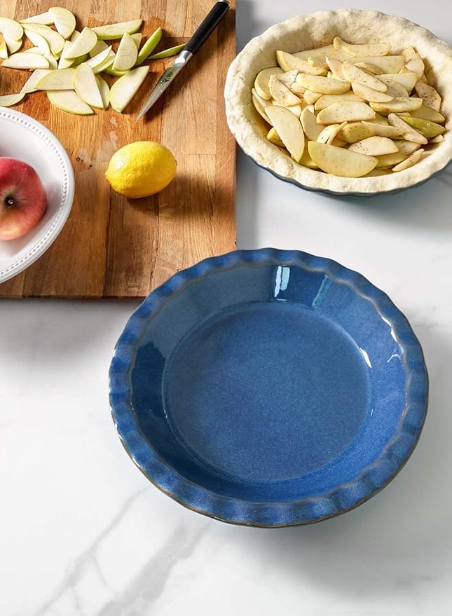 LE TAUCI Ceramic Pie Dish for Baking, 9 Inches Pie Pan for Apple Pie, Pecan Pie, 36 Ounce Pie Plate, Set of 2, Ceylon Blue