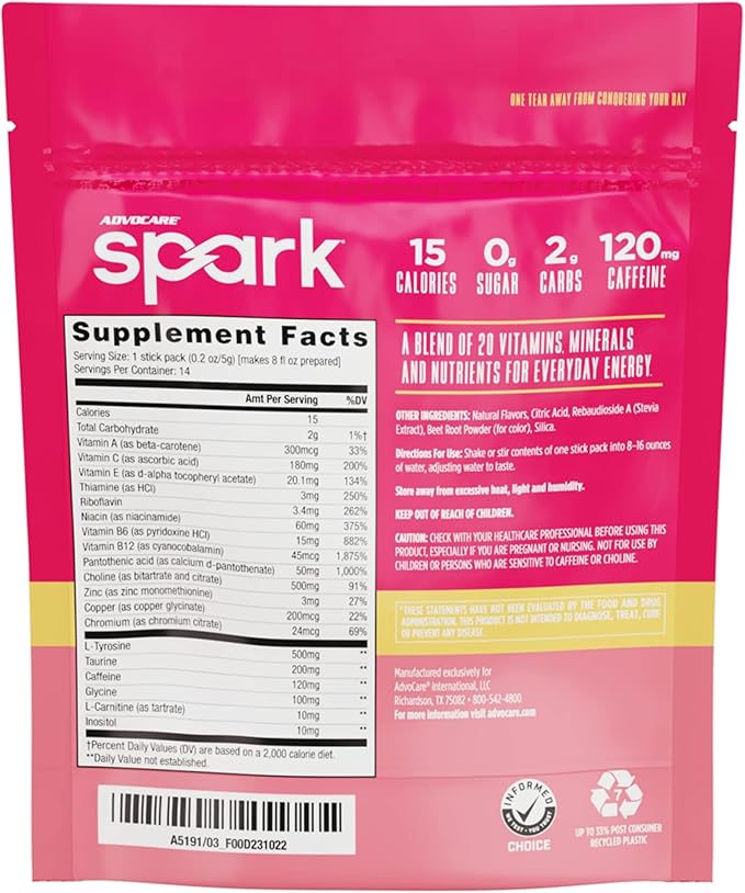 AdvoCare Spark - Energy Drink Mix - Vitamin & Amino Acid Supplement - Supports Energy & Focus* - Portable Immune Support* - Sugar-Free - Sunrise Grapefruit, 14 Stick Packs (2.5 oz)