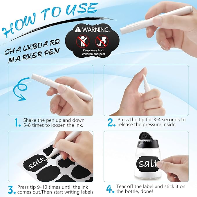 Chalkboard Labels - 180pcs Waterproof Reusable Blackboard Stickers with 2 Free Erasable White Chalk Marker, Mini Decorative Chalk Labels for Jars Containers Kitchen Home Pantry Office