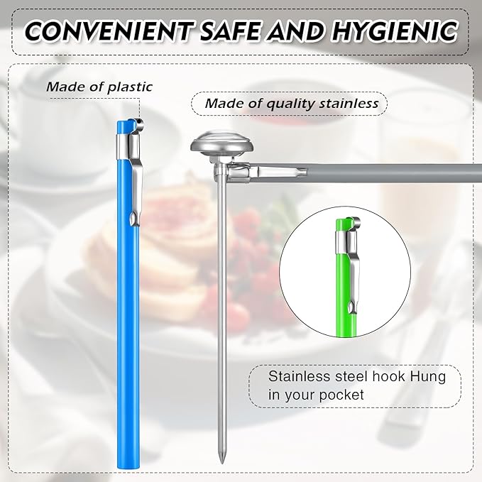 Xuhal 3 Pcs Stainless Steel Kitchen Thermometer with 5 Inch Long Stem 1 Inch Dial Thermometer Milk Frothing Food for Oven Probe Meat Grill BBQ Cooking Chocolate Water (Gray,Green,Blue)