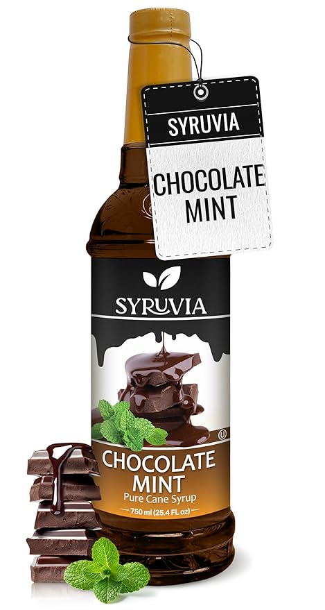 Syruvia Coffee Syrup, Chocolate Mint Flavored Syrup for Drinks, Lattes, and Desserts – 25.4 fl oz,