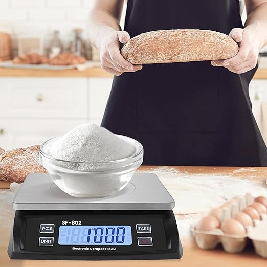 Large Digital Kitchen Scale 30kg/66lb Food Scale for Baking Cooking Stainless Bread Scale with LCD Display Counting Scales for Coins Adapter Included(Stainless Black)