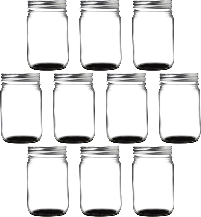 DISCOUNT PROMOS 10 Decorating Mason Jars Set, 12 oz. - Canning, Aluminum Lid - Black