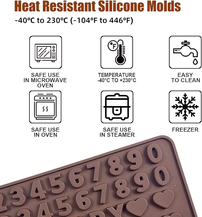 Walfos Silicone Letter Mold and Number Chocolate Molds - Non-Stick Letter Chocolate Mold, Made of Food Grade Silicone, BPA Free, Perfect for Cake Decoration, Candy, Chocolate, Birthday Party, Gummies