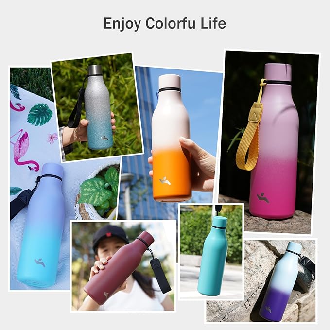Insulated Water Bottle with Strap,18 oz Double Wall Stainless Steel Vacuum Bottles Metal Water Flask,Forest Green
