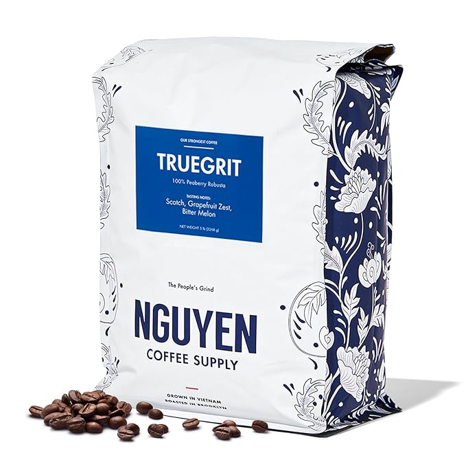 Nguyen Coffee Supply - Truegrit Robusta: Medium Roast Whole Coffee Bean, Vietnamese Single Origin, Direct Trade, Low Acid with High Caffeine Content, Roasted in Brooklyn [5 Ib Bag]