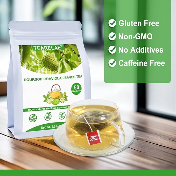 TEARELAE - Soursop Leaves Tea - 1.5g x 50 Count - 100% Pure Soursop Graviola Leaves Tea Bag - Country of Origin Thailand - Support Digestion & Rich In Nutrients
