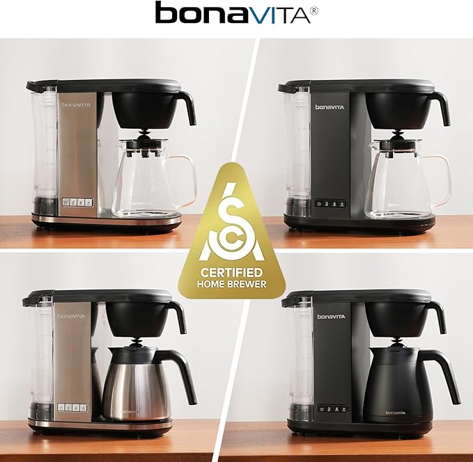 Bonavita Enthusiast 8 Cup Drip Coffee Brewer, Pour Over, SCA Certified Coffee Machine with Thermal Carafe, Stainless Steel Panel, Removable Reservoir, Matte Black