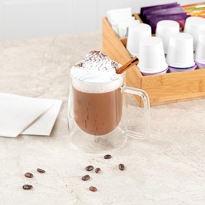 Restaurantware-Forma Professional 10.2 Ounce Double Wall Coffee Mugs, 12 Insulated Coffee Mugs With Handle - Dishwashable, Reusable, Clear Glass Beverage Cups, Freezable, For Hot Or Cold Beverages