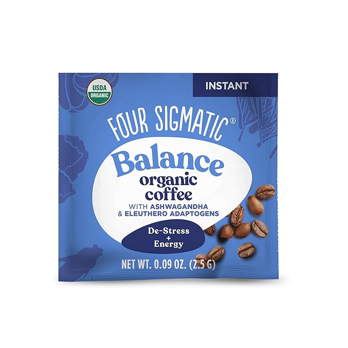 Calm Organic Instant Coffee by Four Sigmatic | Medium Roast Instant Coffee with Organic Reishi and Chaga Mushrooms | Immune Support & Stress Relief | 10 Packets