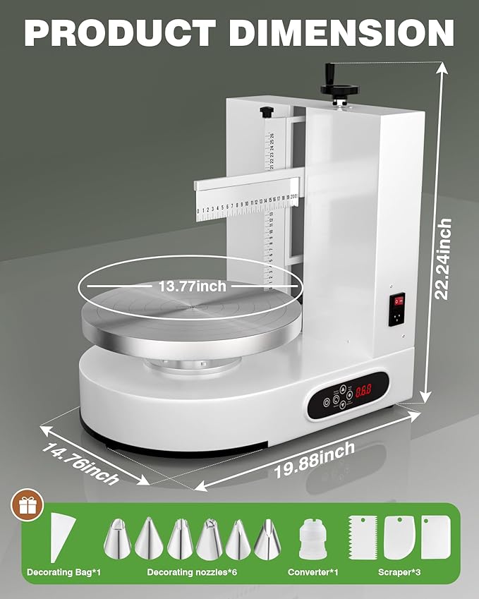PYY Cake Decorating Machine - 4-12 Inch Automatic Cake Cream Spreading Machine for Cake Smoothing Machine, Electric Cake Turntable 60-320 RPM with Graduated Scrapers Maquina Para Decorar Pasteles