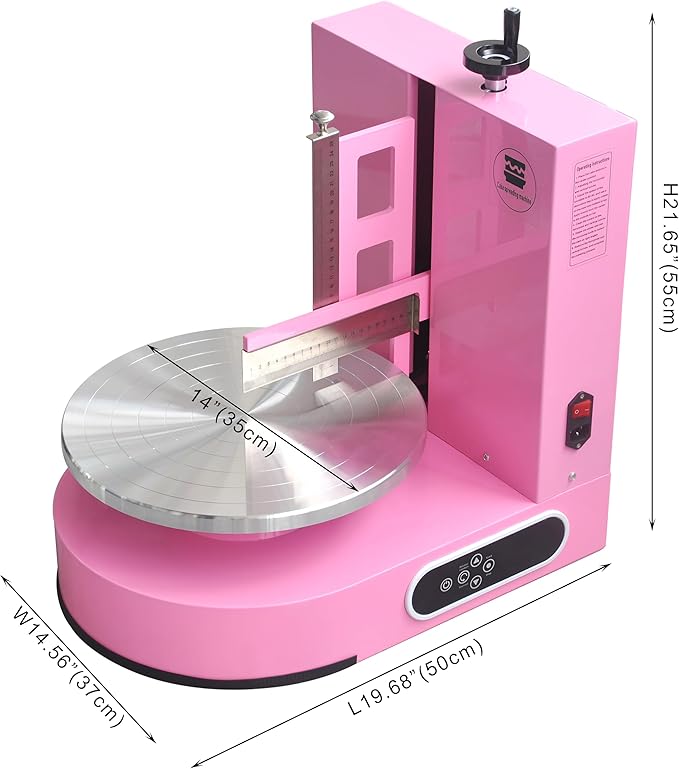 Semi Automatic Birthday Cake Smoothing Coating Machine, AC110V 4-14in Cake Cream Spreading Machine, Cakes Decorating Cream Coating Machine Turntable with Graduated Scraper, Baking Supplies (Pink)