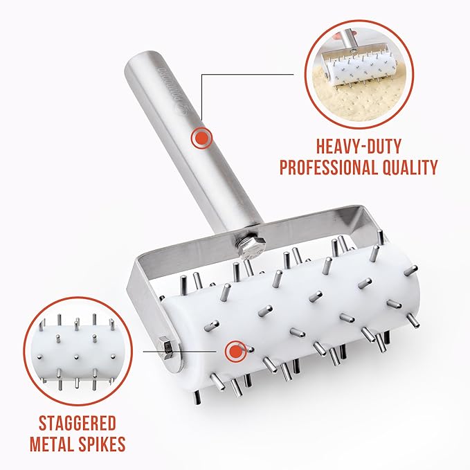 Chef Pomodoro Stainless Steel Pizza Dough Docker Roller (21 x 14.5 cm, Spike Length 7 mm) - Essential Kitchen Tool for Crackers Chef Pomodoro Stainless Steel Pizza Dough Roller