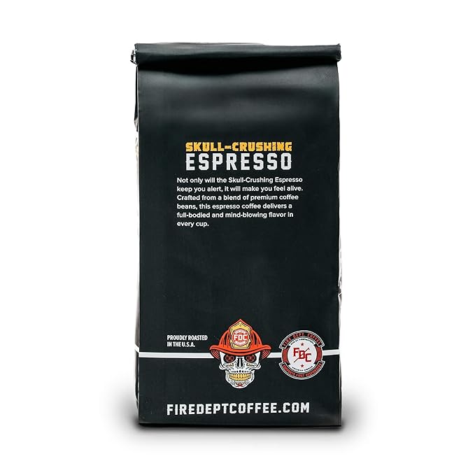 Fire Department Coffee - Gives Back to Firefighters - Full-Bodied & Bold Skull Crushing Espresso Beans - Roasted in the USA - Premium Whole Bean Coffee - Veteran Owned - 12 oz