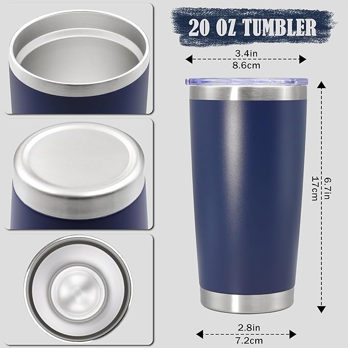 20 oz Tumbler Coffee Tavel Tumblers Bulk with Lid Stainless Steel Double Wall Vacuum Insulated Mug Powder Coated Cups fit Car Cupholder for Hot and Cold - Navy, 12Pack
