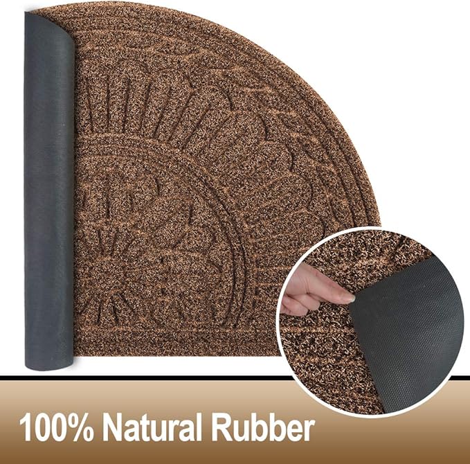 Mibao Door Mat Outdoor Indoor, 23.5" x 35.5", Half Round Door Mats, Non-Slip Front Door Mats Outdoor, Dirt Trapper Welcome Mats for Front Door, Back Door, Shoe Scraper, Coffee