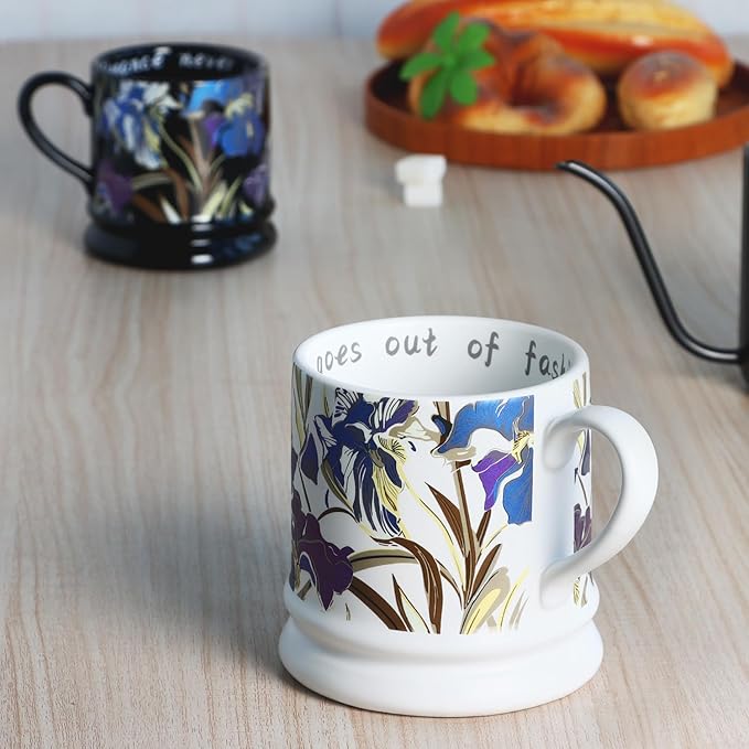 Ceramic Coffee Cappuccino Mug, 13 oz Classical Flower Mugs Vintage Floral Cups Aesthetic Mug Tea Cup, Perfect for Tea, Cocoa, Latte - Gifts for Women Men Dad Mom (White)