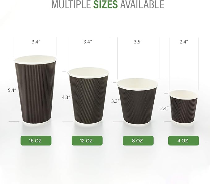 500-CT Disposable Black 4-OZ Hot Beverage Cups with Ripple Wall Design: No Need for Sleeves - Perfect for Cafes - Eco-Friendly Recyclable Paper - Insulated - Wholesale Takeout Coffee Cup