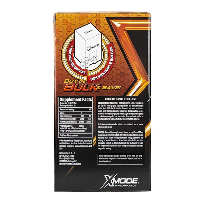 XMODE Energy Shots on Tap (Tangerine Scream Flavor) – 100 Serving Dispenser with Refillable Bottles for On-Demand Energy at 150mg Caffeine Per Oz