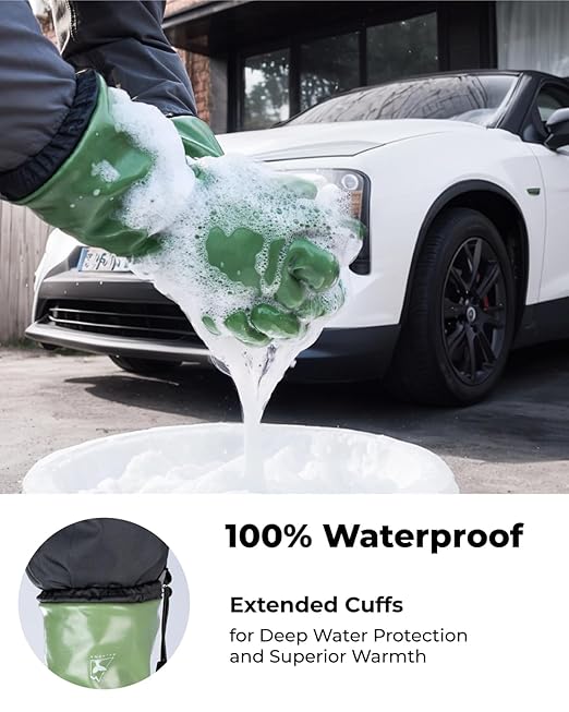 Waterproof Winter Gloves with Grip, Balaena Freezer Gloves for Light Duty Work & Outdoor Adventure, Hiking, Farming, Washing, Ice Fishing, Green, Medium