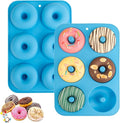 Aichoof Silicone Donut Mold for 6 Doughnuts, Set of 2. Food Grade LFGB Silicone Bagels Baking Pan, Non-Stick, Dishwasher Safe, Heat Resistant and Microwave Safe(Blue)