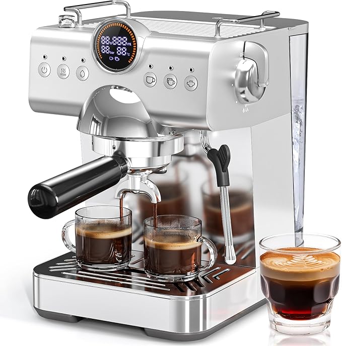 20 Bar Espresso Machine with Cold Brew, Professional Expresso Machines for home, Stainless Steel Espresso Maker with Milk Frother, Auto Sleep Mode, 1.5L Removable Water Tank, for Latte, Cappuccino