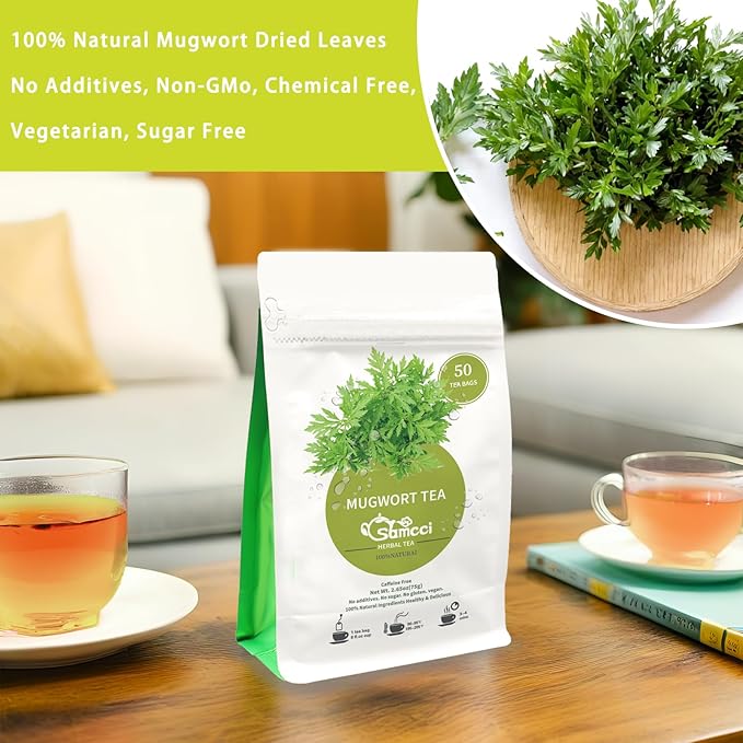 Samcci - Mugwort Tea Bag, 50 Teabags - 100% Natural Dried Mugwort leaves - No Sugar, No Caffeine, No Gluten, Vegan - Rich In Antioxidants