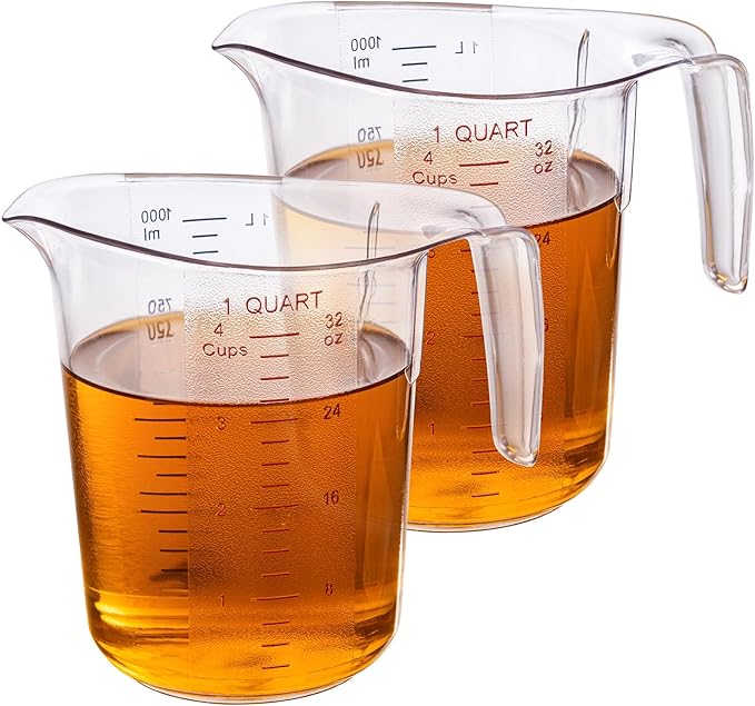 DaYammi Measuring Cups 2-Piece, Unbreakable Food-Grade Plastic Measuring Cup for Dishwasher, 4-Cup Nesting Liquid Measuring Cups for Prepping, Baking, Cooking, Readable Markings, Clear