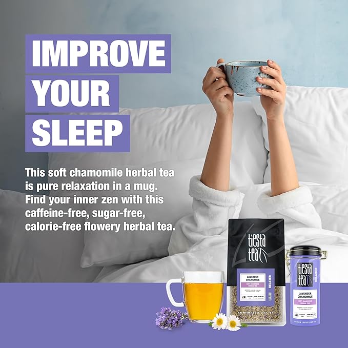 Tiesta Tea - Lavender Chamomile, Loose Leaf, Soft Chamomile Herbal Tea, Premium Non-Caffeinated Blend, Make Hot or Iced & Brews Up to 250 Cups, 8oz Bulk Pouch & 2oz Refillable Tin Combo
