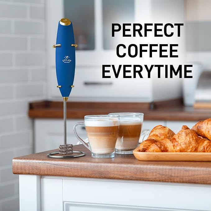 Zulay Kitchen Patented Tornado Triple Whisk Milk Frother with 4 Duracell Batteries – Handheld Foam Maker for Coffee, Lattes, Matcha & Hot Chocolate – Rich, Creamy Froth in Seconds