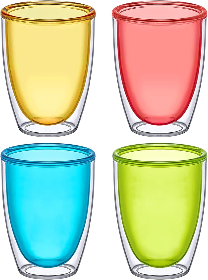 Amazing Abby - Andes - 12-Ounce Insulated Plastic Tumblers (Set of 4), Double-Wall Plastic Drinking Glasses, Mixed-Color Reusable Plastic Cups, BPA-Free, Shatter-Proof, Dishwasher-Safe
