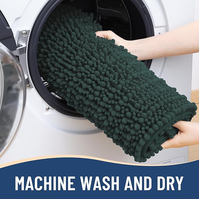 Arotive Luxury Chenille Bathroom Rug Mat, Extra Soft Thick Absorbent Shaggy Bath Rugs, Non-Slip Machine Wash Dry, Plush Bath Mats for Bathroom, Shower and Tub, 30x17, Dark Green