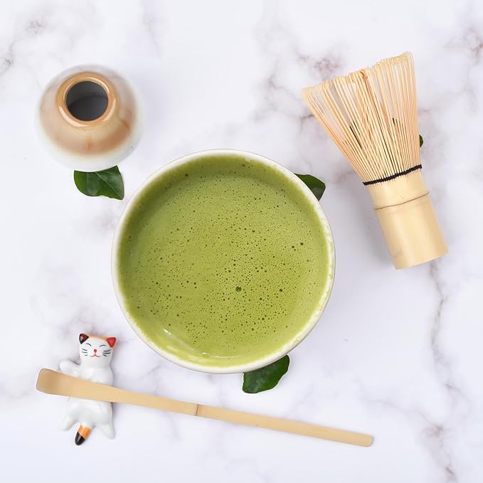 Matcha Tea Set, Matcha Accessories, Matcha Whisk Set Included Matcha Bowl, Bamboo Matcha Whisk, Scoop, Matcha Whisk Holder, Spoon Stand, Japanese Matcha Set for Beginners, Mocha