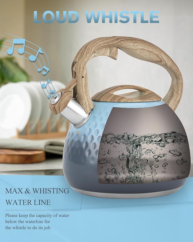 Tea Kettle, Loud Whistle Tea Kettles for Stovetop,Food Grade Stainless Steel Tea kettles for Stove Top with Anti-hot Ergonomic Handlefor Tea, Coffee, Milk,2.5QT