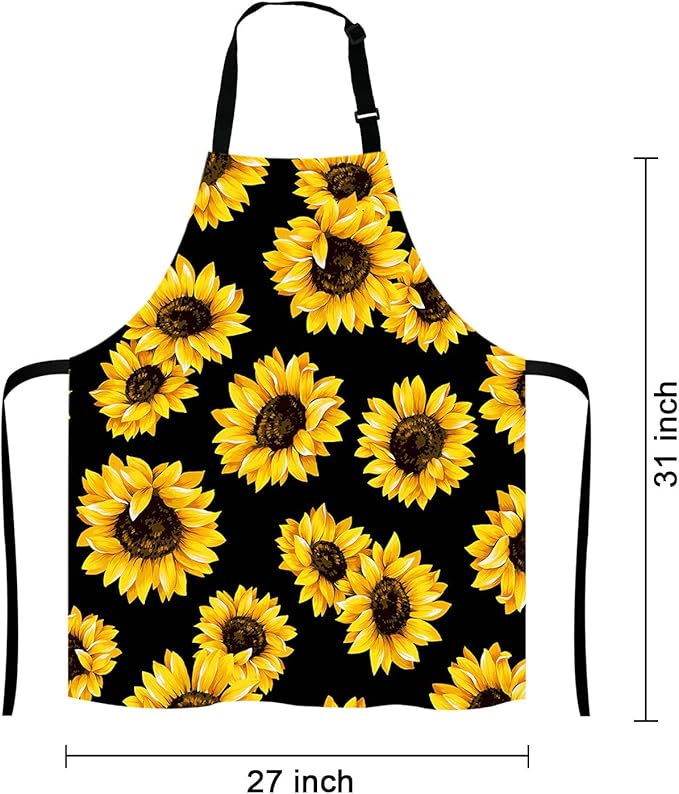 Sunflowers Black Tropical Flower Daisy Adjustable Bib Apron, Cute Floral Sunflower Cooking Kitchen Apron for Men Women