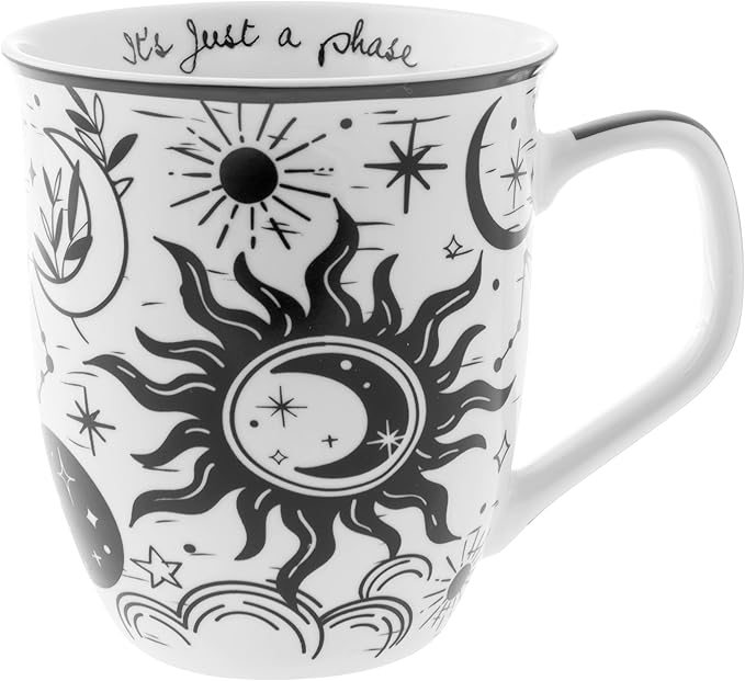 Karma Gifts 14 oz Black and White Boho Mug Celestial - Cute Coffee and Tea Mug - Ceramic Coffee Mugs for Women and Men