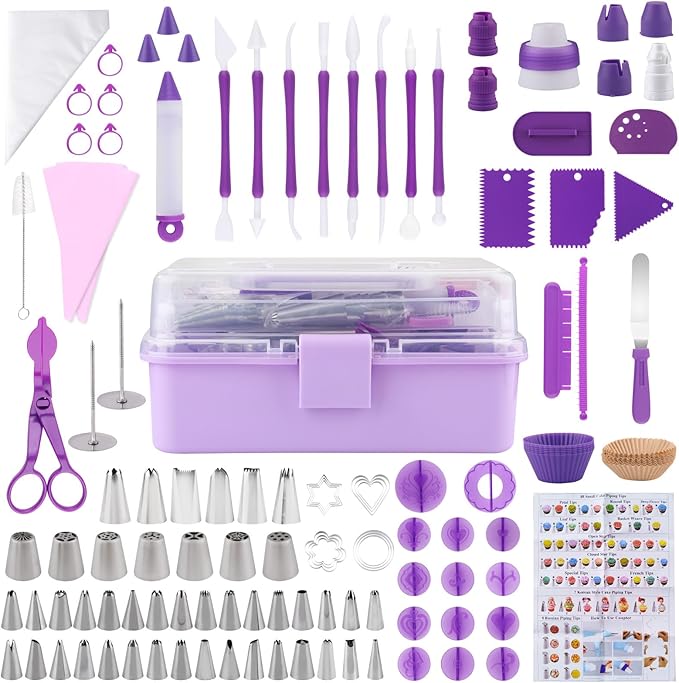 Cake Decorating Kit: Decorating Supplies Tools Kit 235 PCS Baking Accessories Include Spiping Bags and Tips Set, Piping Tips Set, Spatulas, Cake Scraper, 100 Piping Bags, Purple