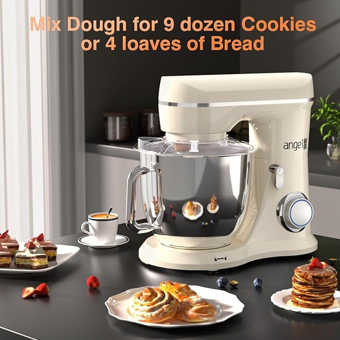 Mini Angel Stand Mixer,10-Speed Kitchen Electric Mixer,Tilt-Head Food Mixer with Dough Hook, Wire Whisk, Flat Beater, Stainless Steel Bowl (White2, 5QT)