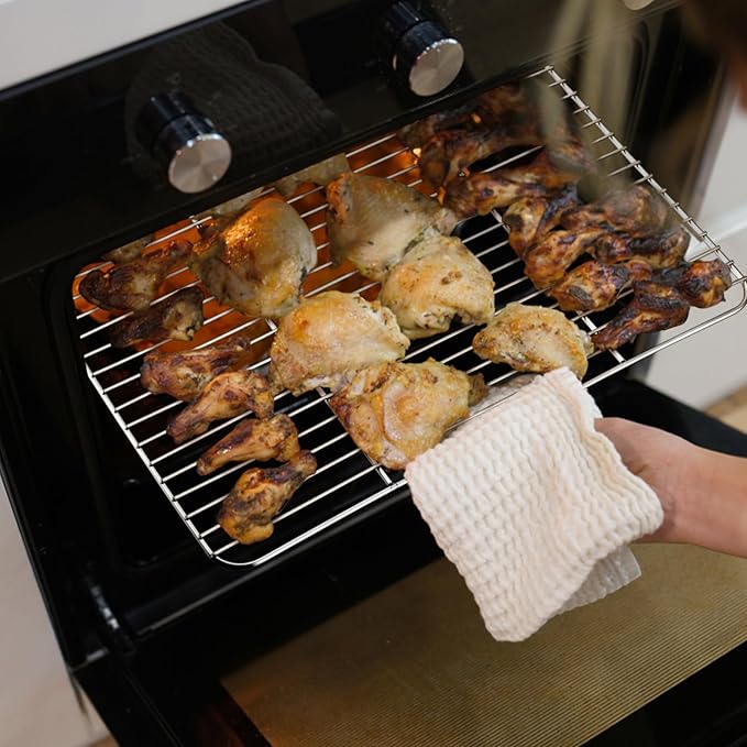 P&P CHEF Baking Cooling Rack Set for Cooking Roasting, 4-Piece Stainless Steel Wire Racks for Oven Use, Healthy & Dishwasher Safe, Rectangle, 8.6 + 9.7+ 11.6 + 15.3 Inch