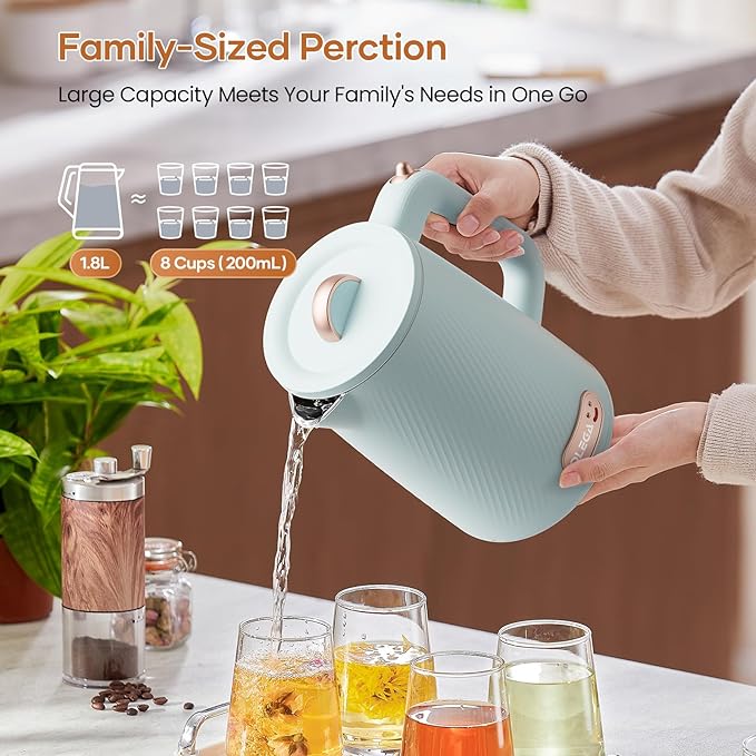 OLEGA Electric Kettle - 1500W Electric Tea Kettle 1.8L Stainless Steel Inner Electric Kettles for Boiling Water Auto Shut Off Boil-Dry Protection Electric Water Kettle for Coffee Tea Blue
