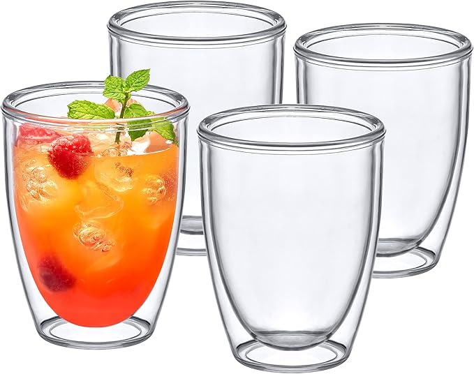 Amazing Abby - Andes - 12-Ounce Insulated Plastic Tumblers (Set of 4), Double-Wall Plastic Drinking Glasses, All-Clear Reusable Plastic Cups, BPA-Free, Shatter-Proof, Dishwasher-Safe