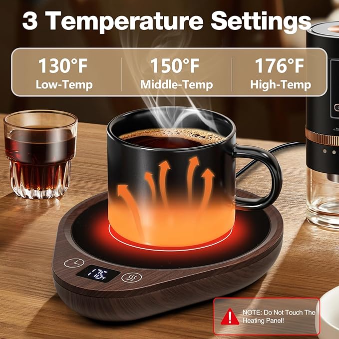 PUSEE Coffee Mug Warmer - Electric Large Candle Warmer Plate with 4H Auto Shut Off, 3-Temp Settings Cup Heater for Desk, Tea, Milk, Cocoa
